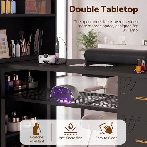 Manicure Table with Dust Collector and LED Display Cabinet (Black) - Image 6