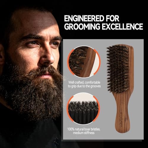 Men's Beard Brush, Walnut Wooden Handle, for Thick & Thin Hair, Slick Back - Image 2