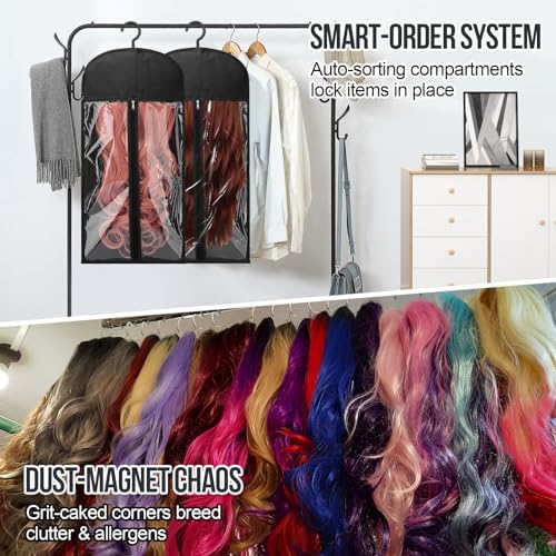 MUIIGOOD 2PCS Wig Storage Bags with Hanger Hair Extension Holder Dust-proof Storage Organizer with Hook for Multiple Wigs Hair Extensions, wigs & accessories Holder Home Hair Salon Travel Use - Image 6