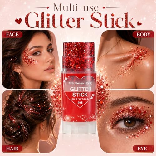 Go Ho Red Glitter Stick,Hair Face Body Shimmer for Women Kids - Image 2