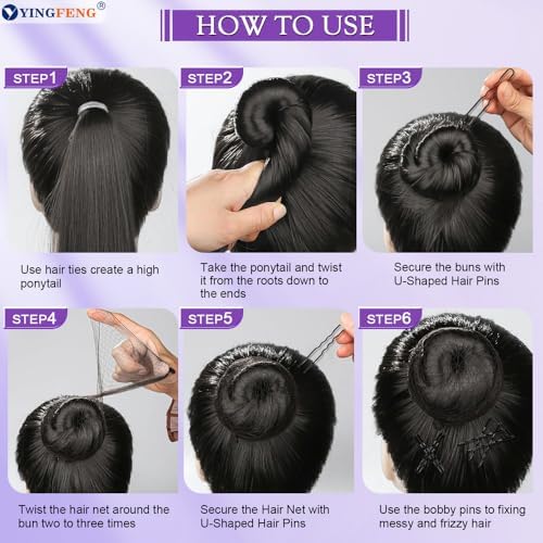 510PCS Black Bobby Pins Hair Pins Kit with Hair Net, YINGFENG Includes 100 Bobby Pins for Women, 100 U-Shaped Buns Hair Clips, 300 Hair Bands and 10 Black Hair Nets, Dance competition must haves - Image 6