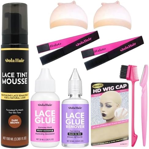 Dolahair Lace Tint Spray For Wigs Melt, Mousse Spray Foam Melting Hair Mousse For Lace Front Wig With 2 Lace Melting Band Lace Glue Kit Bleach for Knots Kit Dark Brown (Dark Brown) by Dolahair