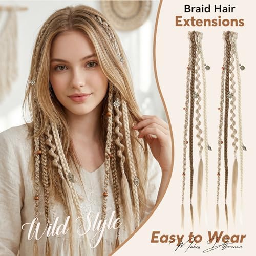 2Pcs16" Clip in Braids & Dreadlock Extensions for Women, - Image 3