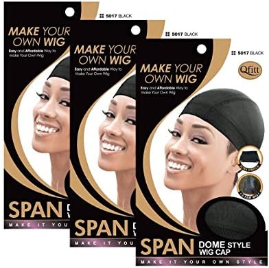Qfitt Spandex Dome Wig Cap #5017, Black, 3 Pack, Non-Slip for Women by Qfitt