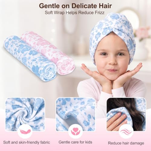 Kids Microfiber Hair Towel Wrap 2Pack Absorbent Hair Drying Turban for Girl - Image 6