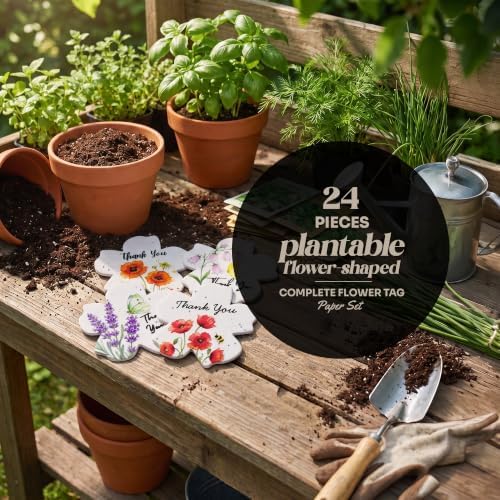 24 Plantable Flower Thank You Tags, 4 Floral Designs - Image 3
