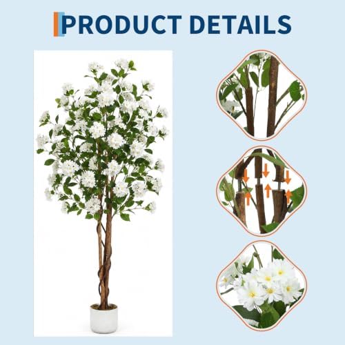 Garvee Artificial Osmanthus Tree with Planter, 6 ft Faux Plant with 252 Lifelike White Flowers & Natural Wood Trunk, Fake Floor Flower for Indoor Outdoor Decor - Image 7