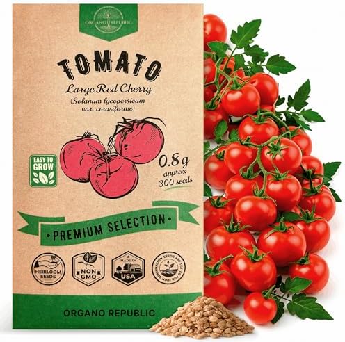 Tomato Large Cherry Seeds Pack 0.8 G - Over 300 of Non-GMO Heirloom Tomato Seeds for Planting Vegetables in Individual Seed Packet, Vegetable Seeds for Planting Home Garden Indoor & Outdoor Gardening by OrganoRepublic