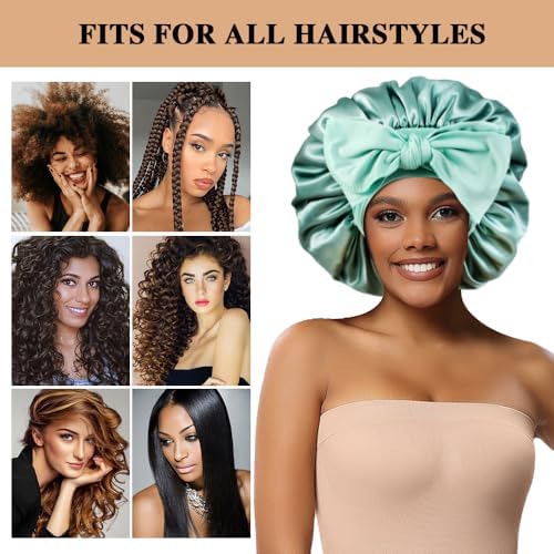 2+3 Large Satin Bonnets with Scrunchies for Women, Hair Bonnet Sleeping Tie Bonnet for Braids Curly Hair - Image 4