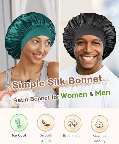 BONNET QUEEN Silk Bonnet for Sleeping Women Satin Bonnet Hair Wrap with Elastic Wide Band Sleep Cap for Curly Hair Night Cap - Image 2