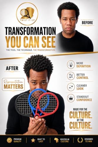 Twist It Up Comb (Bond Black) - Alternative for Hair Sponges, Creates Curls and Twists for Black Men, Tennis Racket Design - Image 4