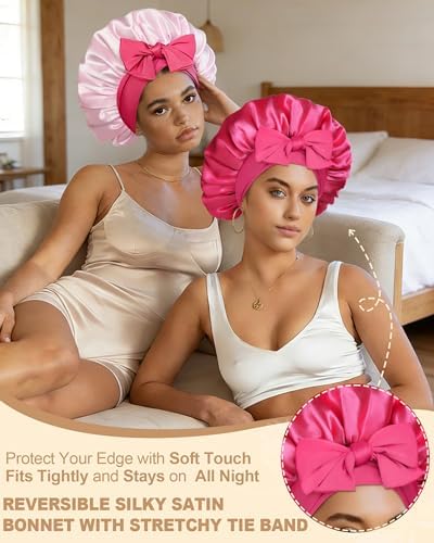 AWAYTR Double Layer Satin Bonnet for Women, Reversible Sleep Hair Wrap - Image 2