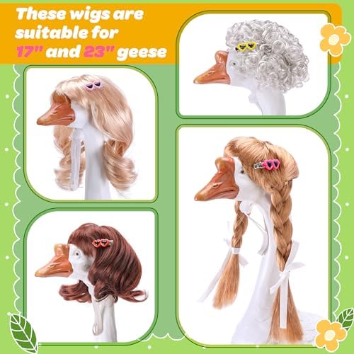 4 Pcs Porch Goose Wigs with Hair Clips, Lawn Porch Goose Outfits Costume - Image 2