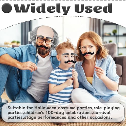 Old Man Bald Cap,Short Grey Bald Cap with Side Hair,Grandpa Wig with Glasses Mustache Eyebrows for Mens Halloween Cosplay Costume - Image 5