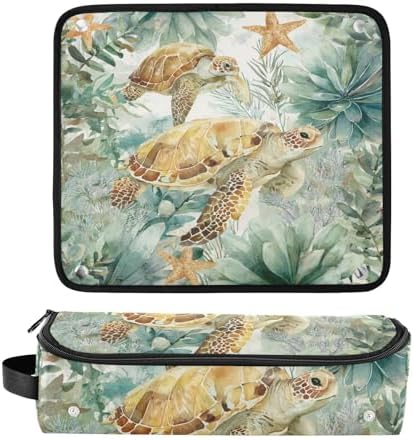 Hair Tools Travel Bag with Heat Resistant Mat Detachable 2-in-1 Curling Iron Travel Case Hot Tools Organizer for Straightener Flat Iron Sea Turtle Starfish Plants - Image 3