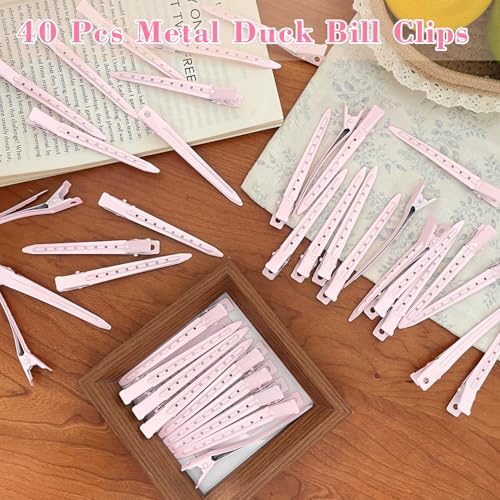 40 PCS 3.5 Inch Pink Duck Billed Clips,Metal Alligator Curl Hair Clips with Holes for Styling, Coloring, Thick Hair Rollers, Salon Use,Alligator Clips for Women for Thick Hair & Thin Hair,Pink - Image 6