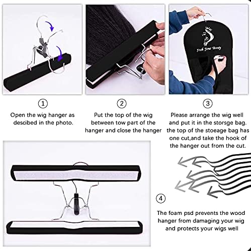 3PCS Extra Long Hair Extension Storage Bag Hairpieces Storage Holder with Wooden Hanger Dust-proof Portable Suit with Transparent Zip Up Closure- Light weight, Waterproof and Portable (Black) - Image 4