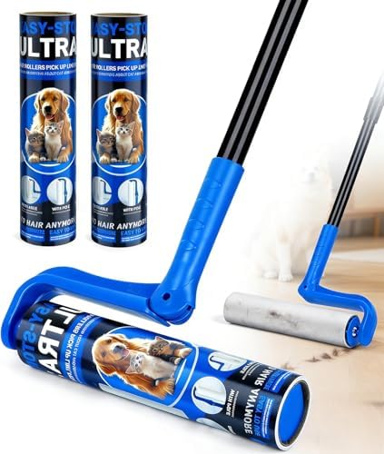 10" Large Lint Roller for Pet Hair Extra Sticky, Floor Lint Rollers Long Handle with Big Lint Rollers Refills for Couch Carpets Furniture Wall Clothing Floor Cleaning, Blue by VOUBIEN
