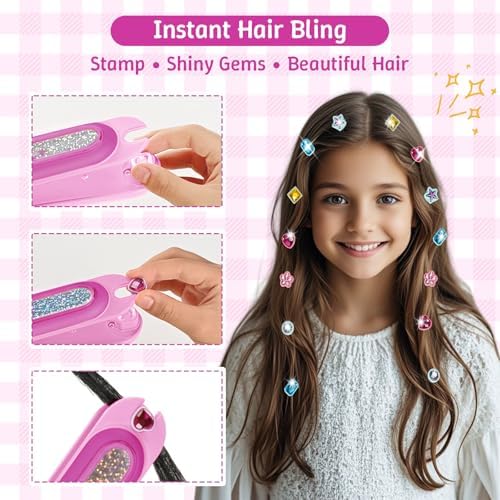 DIY Hair Salon Toys for Girls, Hair Gem Stamper Kit And Hair Rope Braider, Bling Hair Jewels Styling Tool with Glitter Diamonds Comb Beads Accessories Christmas Birthday Gifts for Girl 4 5 6 7 8-12 - Image 2