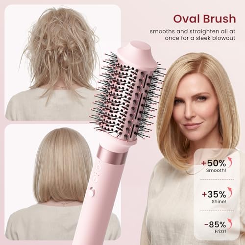 MESCOMB 6 in 1 Hot Air Styler Wrap, Professional Hair Styler with Thermal Round Brush for Blowouts, Fast Drying for Blow Dry, Curling, Volumizing, Straightening, Salon Results in Minutes (Light Pink) - Image 4