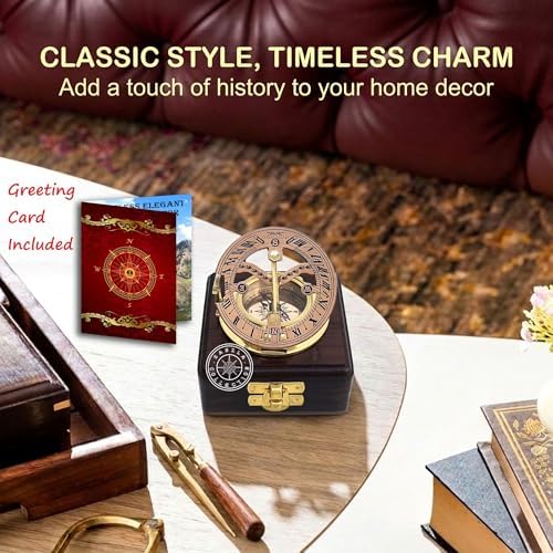 Polished Brass Sundial Compass, Sundial Clock in Wooden Box Gift Sun Clock Ship Replica Watch, Ship Decorations - Image 5