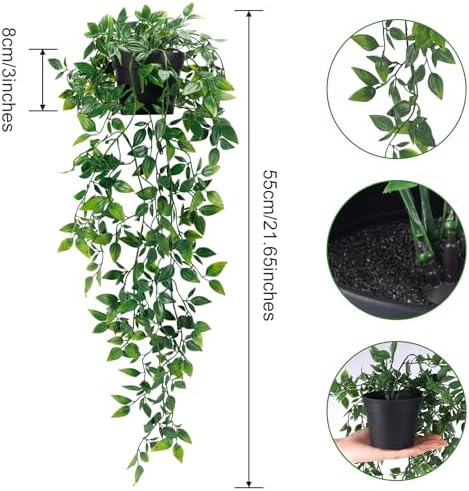 Whonline Fake Hanging Plants, Artificial Small Potted Plants for Indoor Outdoor Aesthetic Office Living Room Shelf Decor (1 Pack) - Image 2