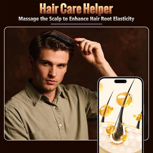 STYLEMATE Hair Brush for Men, Mens Nylon Stiff Bristles Hard Firm Hair Brush for Thick Hair, Slick Back Natural Black Walnut Wooden Handle for Smoothing, Detangling, Styling - Image 3