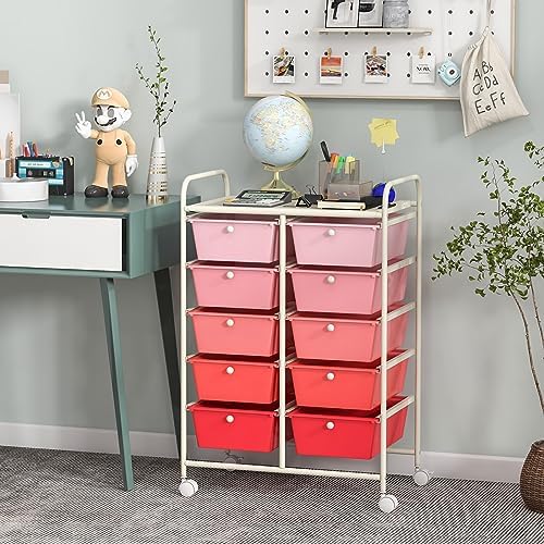 Giantex 10 Drawers Rolling Cart, Classroom Organizers, Storage Cart with Wheels, for Teacher Office Home School Supplies Tool Craft Art Paper, Pink Gradient - Image 2