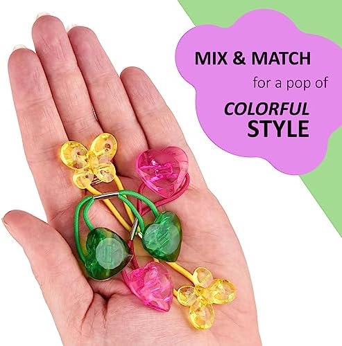 Expressions 24pc Heart & Butterfly Ponytailers, Assorted Multicolored Bead Hair Ties and Holders for Toddlers and Kids - Image 4