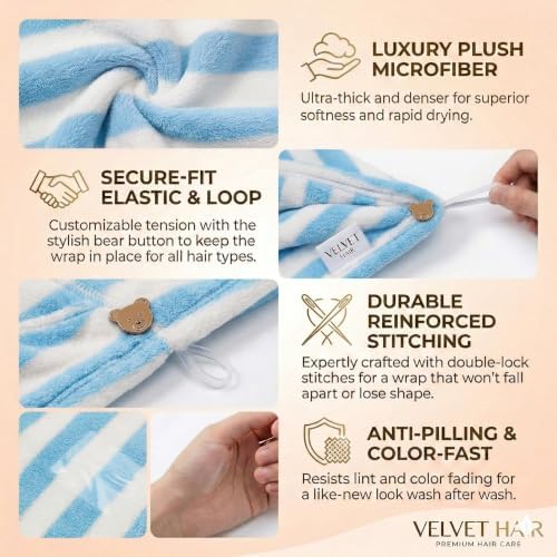 3 Pack Microfiber Hair Towel Wrap for Women, Fast Drying Hair Turban with Button, Anti-Frizz Large Hair Towel for All Hair Styles, Soft & Absorbent Hair Drying Towel - Image 3