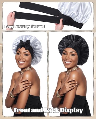 CHLINS Double Layer Satin Bonnet for Sleeping, Hair Bonnet for Curly Hair - Image 2