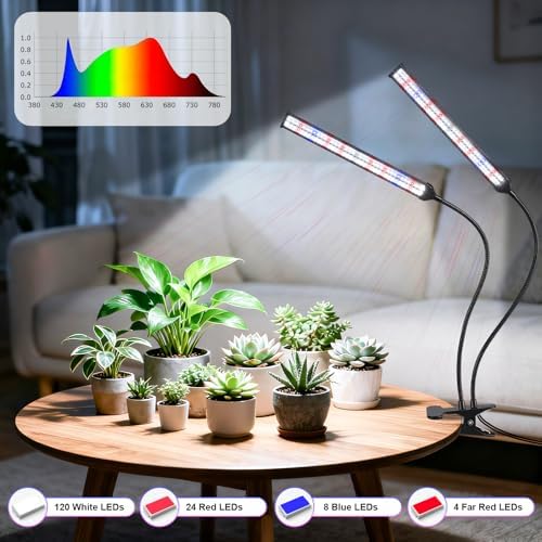 Indoor Clip-on Plant Growth Light, Full Spectrum Grow Light with 156 LEDs, Flexible Gooseneck and 4/8/12H Timer, 3 Spectral Modes, 10 Levels of Dimming, Suitable for Seedlings and Succulent Seeds - Image 4