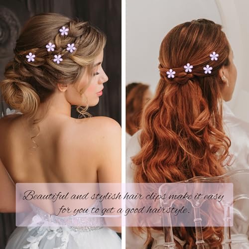 YISSION Light Purple Mini Flower Hair Clips for Women & Girls, 20Pcs Floral Hair Barrettes with Crystal, Elegant Hair Accessories for Wedding Prom Party Daily Hairstyling - Image 2