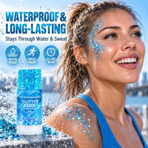 Mysense Light Blue Body Glitter Stick,Face Hair Glitter for Women Kids - Image 4