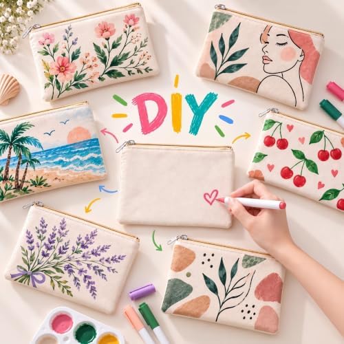 meekoo 16 Pcs Blank Canvas Zipper Pouch Pencil Bag Bulk, M, Beige - Image 4