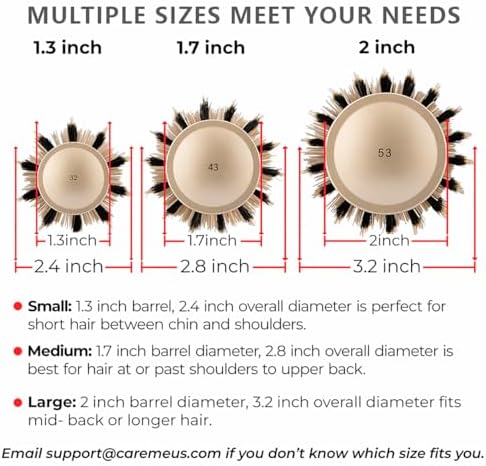 Professional Blow Dry Boar Round Brush for Straightening, Styling & Curling Shoulder-Length Hair, 1.7" Ceramic Barrel, 2.8" with Bristles - Image 2