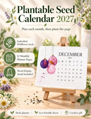 2027 Plantable Seed Calendar with Stand, Eco Wildflower Desk Planner Gift - Image 2