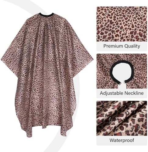 Waterproof Leopard Hair Cutting Cape - 64" x 56" Salon Cape with Adjustable Neckline for Professional Stylists and Home Use - Image 4