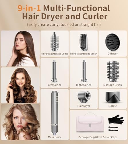 9-in-1 Hair Dryer Brush Kits, Curly Hair Dryer with Diffuser for Women - Image 6