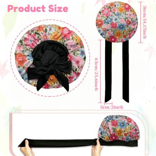 Satin Hair Bonnet Silk Bonnet for Sleeping Double Layer Elastic Tie Band Adjustable Reusable Hair Cap Cute Women Girls - Image 2
