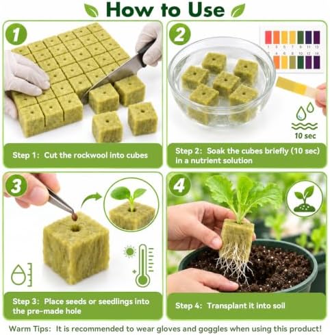 Halatool 1.5 Inch Rockwool Cubes for Hydroponic, 196 Pcs Seed Starter Plugs - Image 5