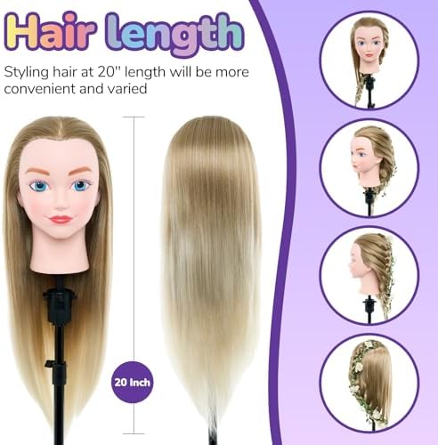 20" Mannequin Head with Hair - Cosmetology Manikin Practice Braiding Doll Head for Hair Styling, Training Head for Braiding Hairdressing for Kids - Image 6