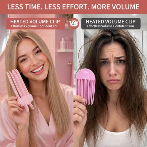 Heated Hair Volume Clip, Root Lifter Comb with Heat Settings (Pink) - Image 5