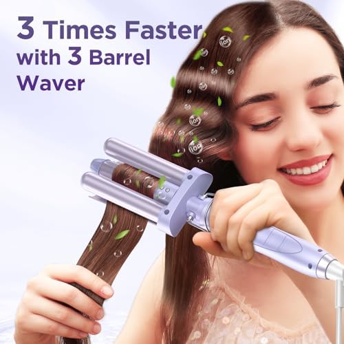 5 in 1 Wand Curling Iron-Kinked Curling Wand Set with Flat Iron Hair Straightener, 3 Barrels Hair Crimper, 3 Ceramic Curling Irons (0.35"-1.25"), 2 Temps Fast Heat Hair Waver Curler, Purple - Image 2