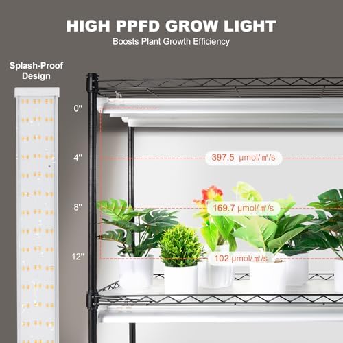 VEVOR DIY Plant Stand with Grow Light, 6-Tier Large Tall Plant Shelf with 192W 5000K Full Spectrum Grow Lights, Indoor Grow Light Shelf with Wheels for Seed Starting 29.5" L x 13.8" W x 70.9" H - Image 3