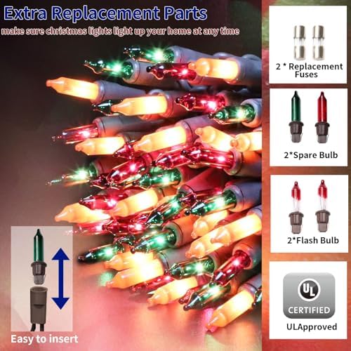 Ultra-Bright Connects End to End Orange Purple and Green Christmas Mini Lights 100L 19.6Ft UL Listed Incandescent Bulb String Light Set for Indoor Outdoor Halloween Home Garden Tree Decor - Image 2