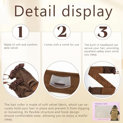 Curling Tie New Hair Curlers to Sleep in, Heatless Curls Overnight Headband, Soft Ribbon Wrap for Long Hair, Perfect Natural Curls Bouncy Curls Hairstyle Hair Suitable for All Hairs Types(Brown) - Image 5