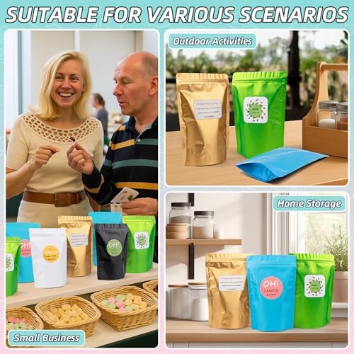 FUNFERY Stand Up Mylar Resealable Bags for Food Storage-Green 3.5x5.1 inch - Image 5