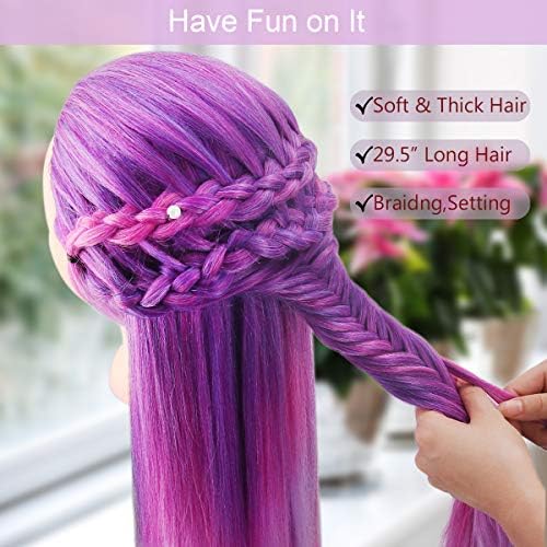 Mannequin Head with Hair, TopDirect 29" Hair Manikin Training Head Hairs Practice Cosmetology Hairs Doll Styling Hairdressing Braiding Heads with Clamp Holder and Tool Kit - Image 4