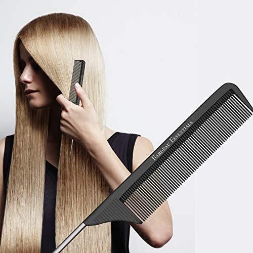 Professional 8.8 Inch Tail Comb (5 Pack) - Black Carbon Fiber and Stainless Steel Pintail - Anti Static and Heat Resistant Teasing Comb - Lightweight for All Hair Types - Image 5